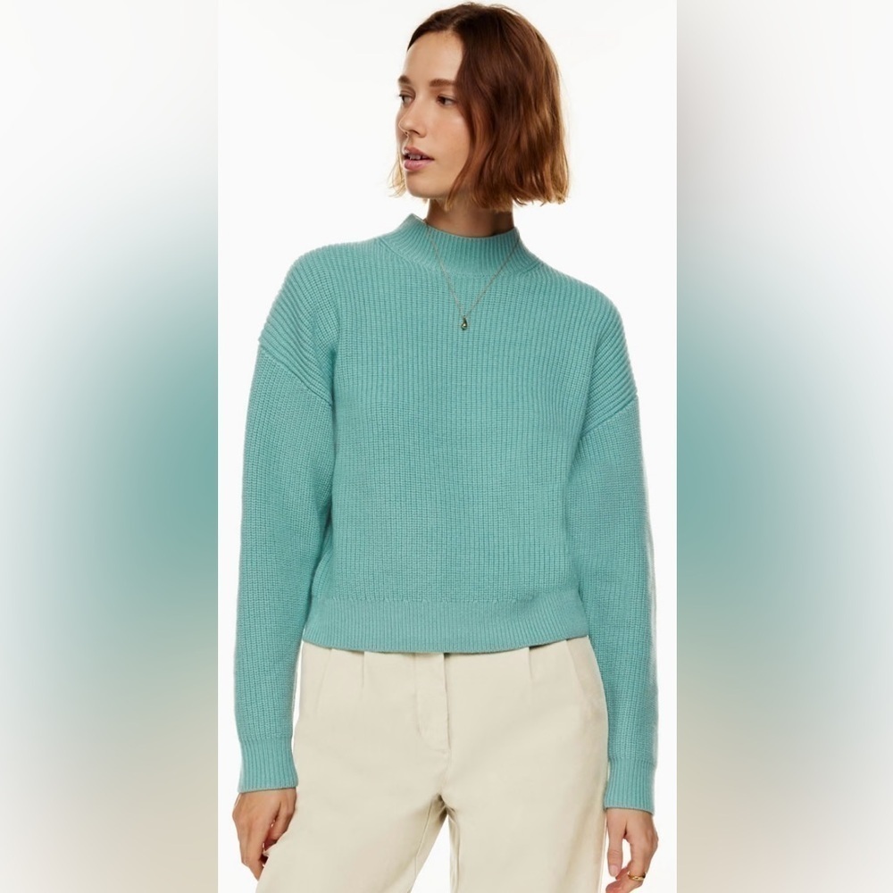 Aritzia Wilfred Free Mockneck Merino Wool Sweater Crop Aquastone Size XS